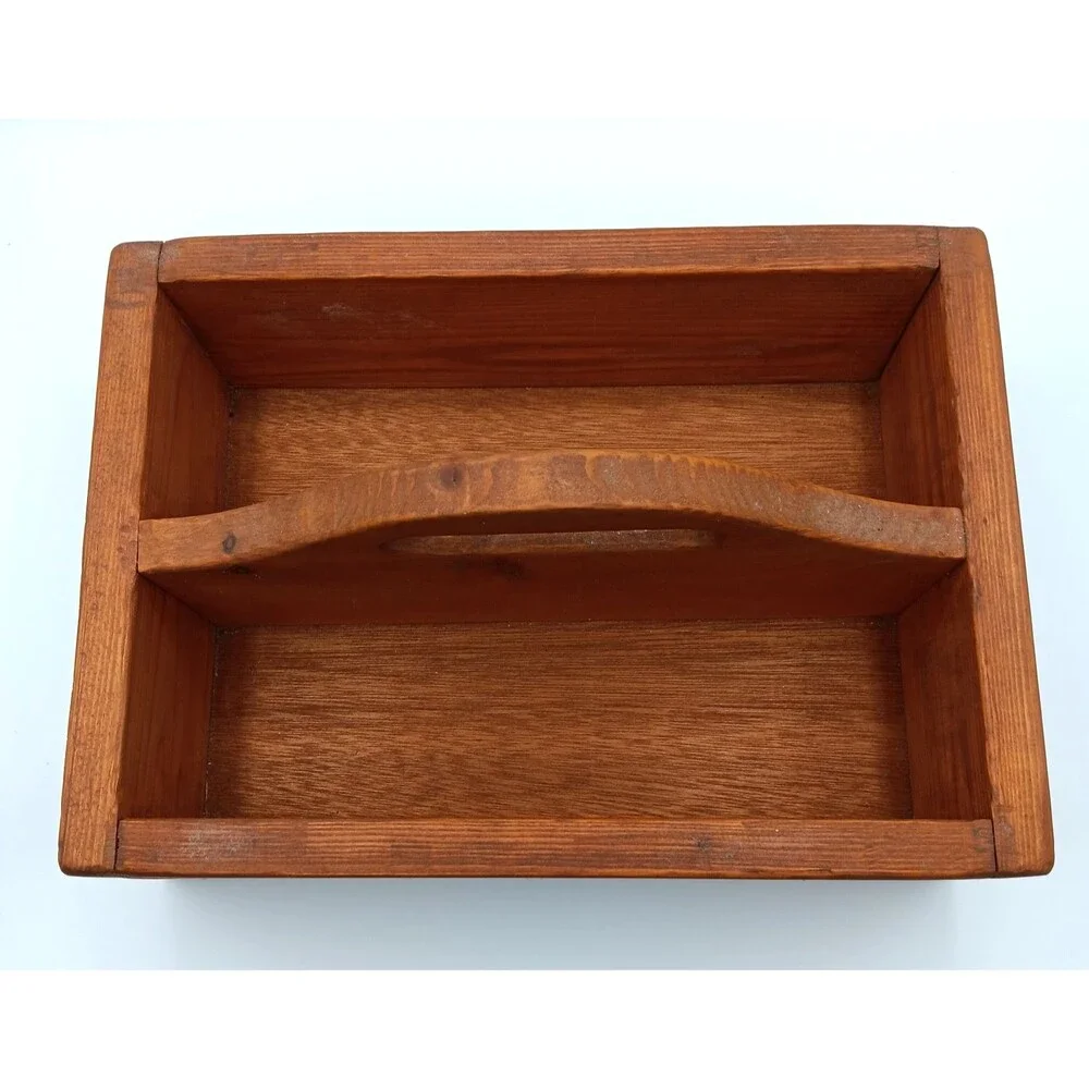 Vtg Wooden Box Caddy Farmhouse Hand Painted w/ Handle Catch All Storage Country